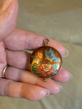 Floral Cloisonné Round Pendant in Copper Tones